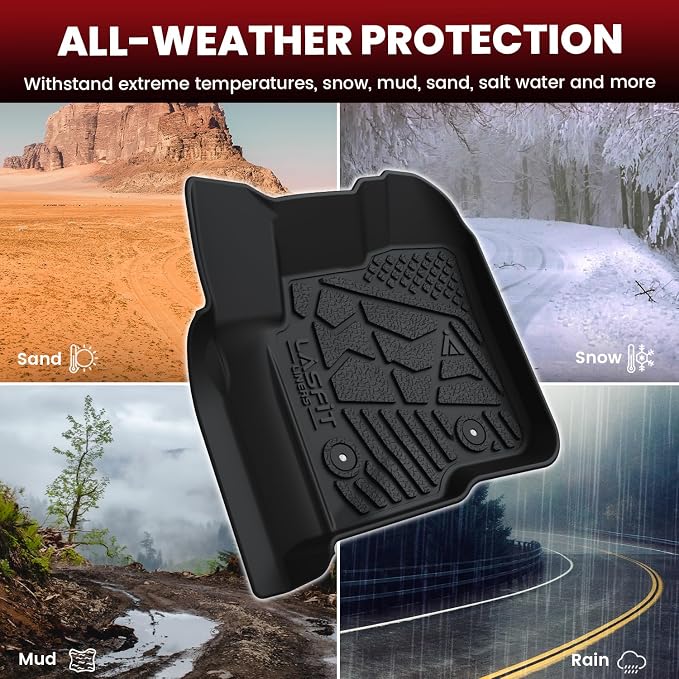 LASFIT Floor Mats for Ford F250 F350 2012-2016 Super Duty Crew Cab Without Manual Transfer Case Shifter All Weather Protector TPE Car Carpet Floor Liners, 1st & 2nd Rows, 3pc Black