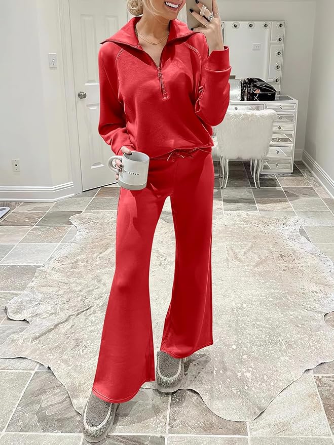 ANRABESS Women’s 2 Piece Outfits Half Zip Sweatshirt & Wide Leg Pants Airport Travel Lounge Matching Sets Sweatsuits Clothing