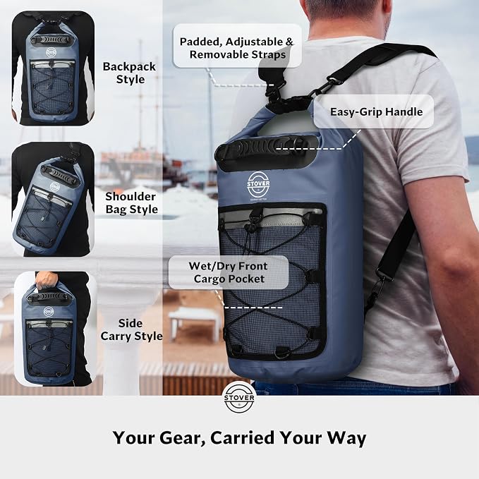 STOVER 5/10/25/30/40/55L Waterproof Dry Bag- Roll-Top Backpack w/Phone Case- Kayaking, Hiking, Camping, Boating- Men/Women
