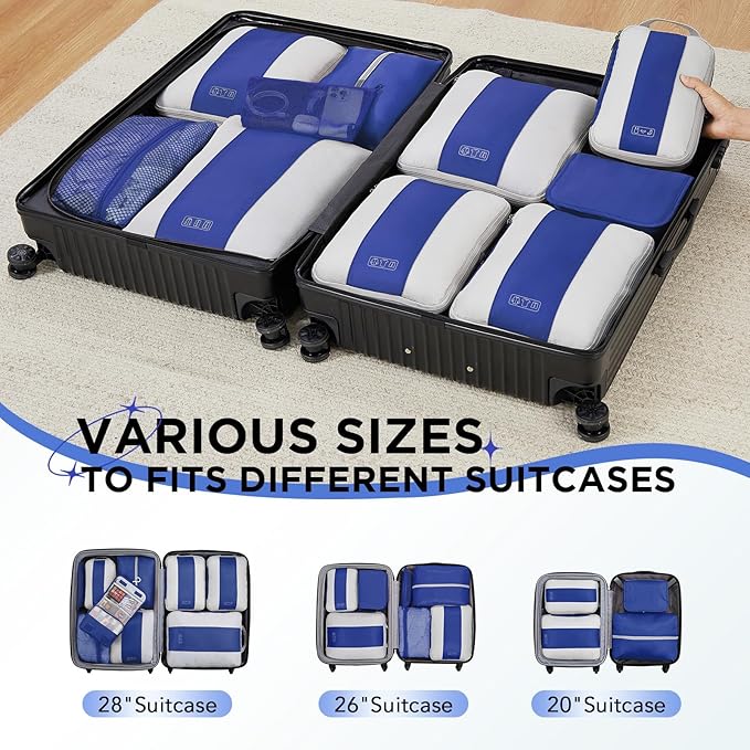 10 Set Compression Packing Cubes for Travel Essentials,Compressible Expandable Packing Cubes for Suitcase,OlarHike Luggage Garment Bags for Travel,Handy Helper for Organizing Clothes(Klein Blue)