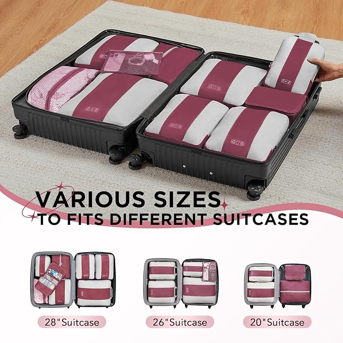 10 Set Compression Packing Cubes for Travel Essentials,Compressible Expandable Packing Cubes for Suitcase,OlarHike Luggage Garment Bags for Travel,Handy Helper for Organizing Clothes(Wine Red)