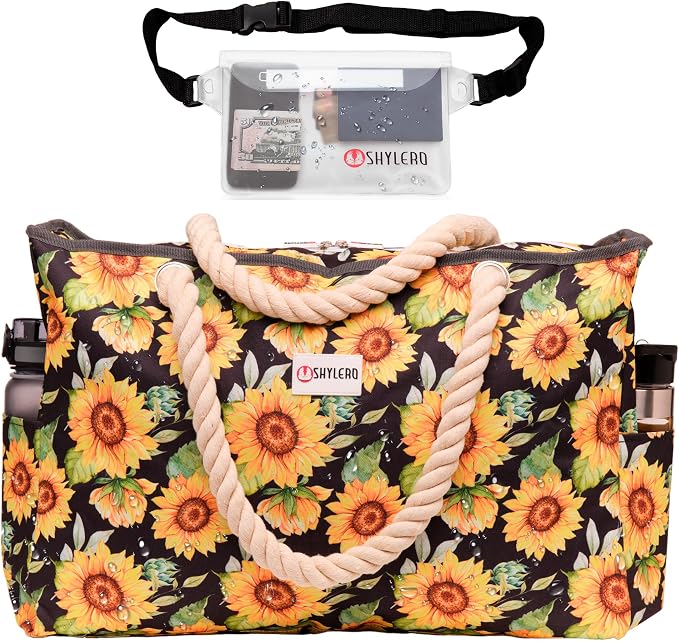 Beach Bag and Pool Bag Has Cooler Pocket, 7 Pockets Total, Zip Top. Family Size Waterproof Beach Tote