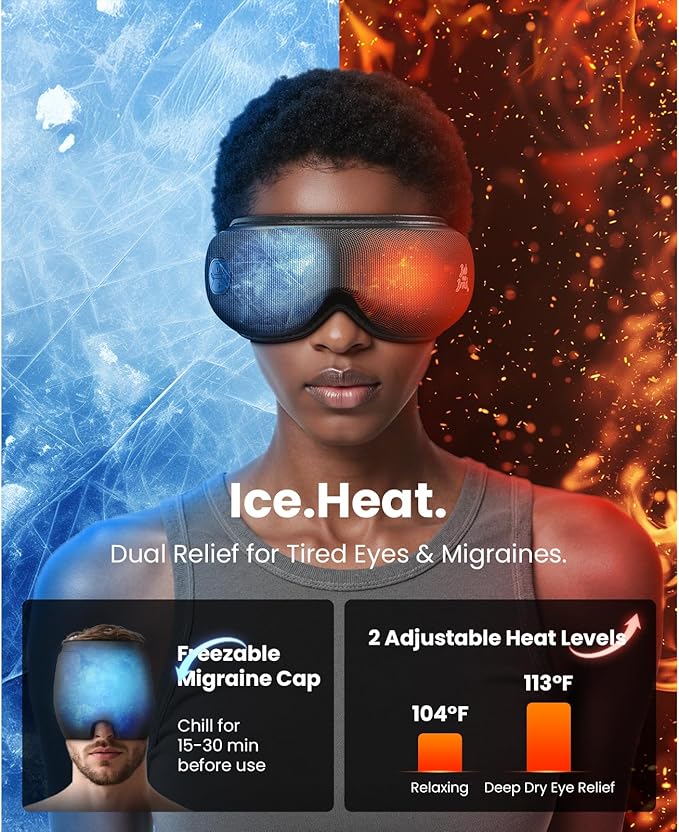 BOB AND BRAD Eye Massager with Heat and Cooling, FSA Eligible HSA Birthday Gifts for Women Men, EyeOasis 3 Elite Eye Massager for Migraine, Heated Eye Mask for Dry Eye Head Tension and Stress Relief