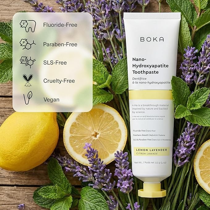 Boka Fluoride Free Toothpaste, Nano Hydroxyapatite Toothpaste, Appropriate for Sensitive Teeth - for Adult Oral Care - Lemon Lavender Flavor, 1.3 Fl Oz 2Pk US Manufactured