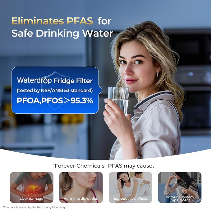 Waterdrop Plus UKF8001 NSF 401,53 Certified Refrigerator Water Filter, Reduce PFAS, Replacement for Whirlpool® Everydrop® Filter 4, EDR4RXD1, Maytag® UKF8001AXX, 2 Filters (Packaging May Vary)