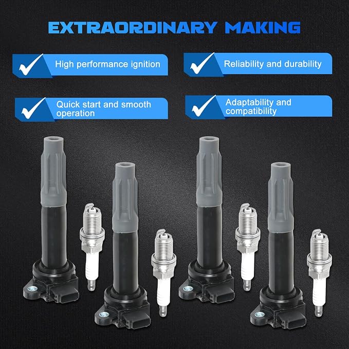 4PCS UF668 Ignition Coils + 4PCS 7092 Iridium Spark Plugs Ignition Coils Pack Fits for 2010 2011 2012 Legacy Outback 2.5L, Coil Pack Set Replace OE UF-668 22433AA620 22433AA621