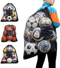 Extra Large Mesh Ball Bag with Pocket, Holds 13 Soccer Balls, 10 Basketballs, Heavy Duty Drawstring Net Bag, Team Coaches Sports Equipment Storage Duffle Sack for Volleyball, Swimming Gear