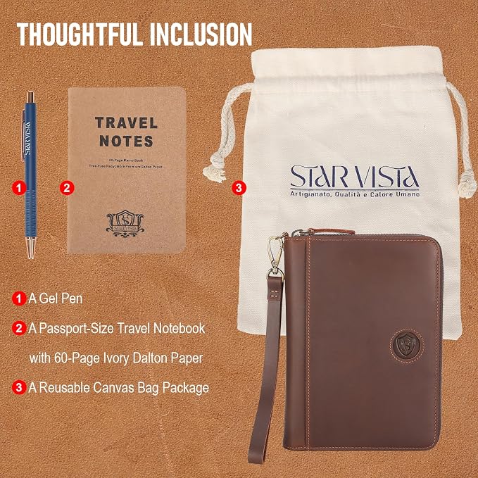 STAR VISTA Lorenzo Full Grain Leather Family Passport Wallet for 4, Large Travel Document Organizer for Exquisite Voyagers, Multi-Currency Compartments, RFID Blocking, AirTag Track, Espresso Brown