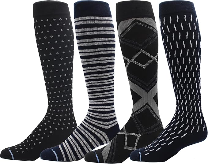 Dr. Motion 4 Pairs Men's Athletic Traveler Graduated Compression Knee High Socks