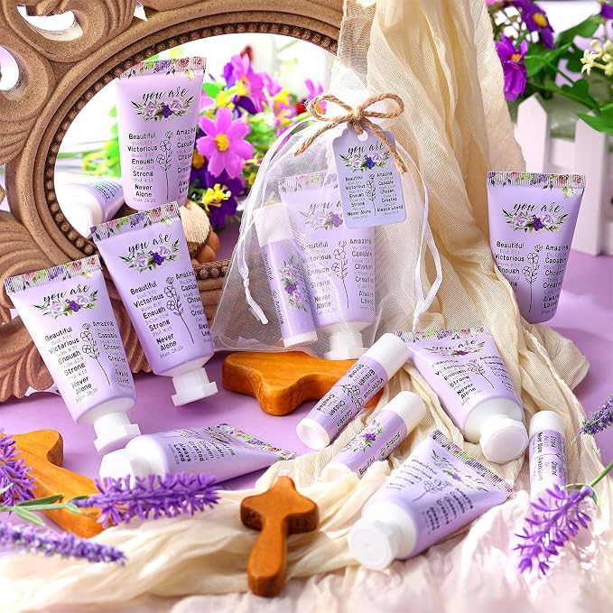 24 Sets Christian Graduation Gifts Hand Cream and Lip Balm Bulk Teacher Appreciation Gifts Bible Verse Thank You Cards with Organza Bag for Graduation Supplies(Classic)