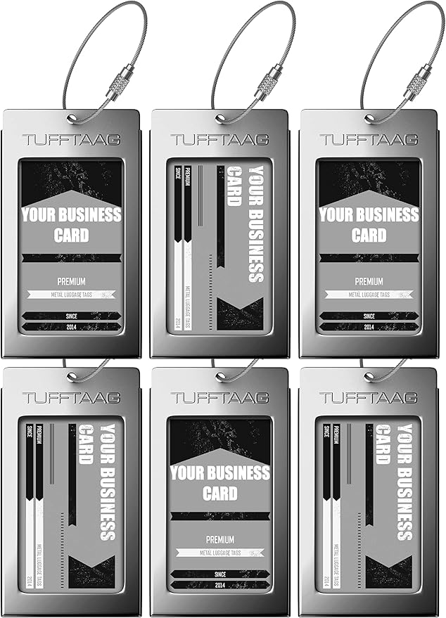 Luggage Tags Business Card Holder by TUFFTAAG - Durable Travel ID Bag Tag, Classic Gunmetal, 6 Tags