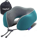 napfun Neck Pillow for Traveling, Upgraded Travel Neck Pillow for Airplane 100% Pure Memory Foam Travel Pillow for Flight Headrest Sleep, Portable Plane Accessories, Teal
