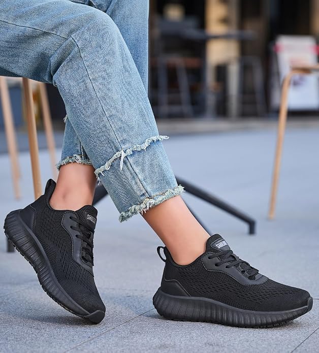 SHULOOK Women's Non Slip Work Shoes Slip-Resistant Kitchen Chef Restaurant Food Service Nurse Shoe Comfortable Mesh Breathable Walking Sneakers Black