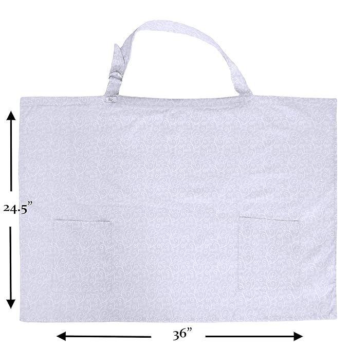 Nursing Cover Apron for Breastfeeding Privacy Soft with Rigid Neckline Adjustable Strap Cotton with Travel Bag in Grey Swirls