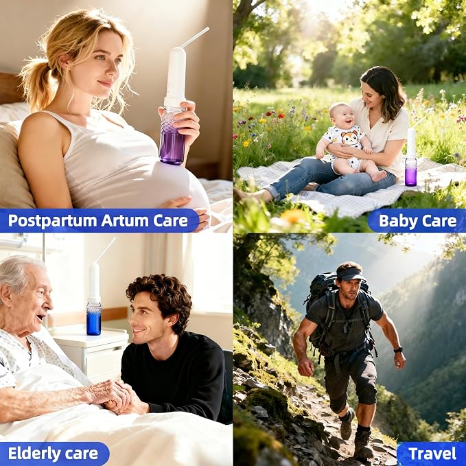 Portable Bidet for Travel & Postpartum Care - 320ML Handheld Peri Bottle with 3 Pressure Settings & 800mAh Battery, IPX6 Waterproof for Women Hygiene and Outdoor Use