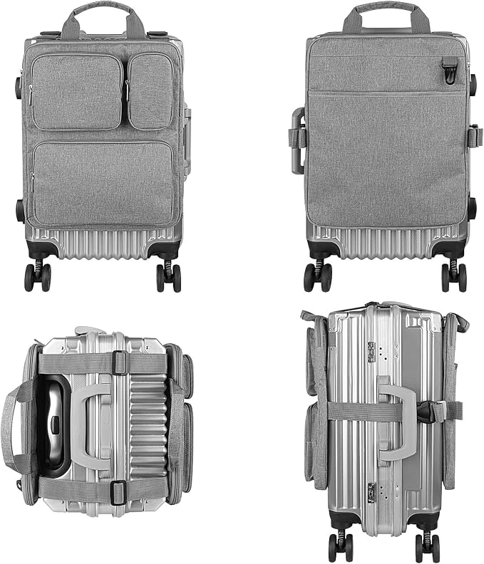 Adjustable Over Luggage Organizer for Hanging Extra Bag, Hands-Free Multi Travel Accessory for Business Trips & Vacations, Fits Most Suitcases & Laptop (Gray-3)