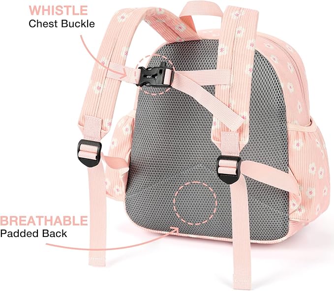 STEAMEDBUN Corduroy Kids Backpack for Girls and Boys 5-8: Girls Backpack for Elementary Kindergarten - 15 inch Cute Backpacks for Kids - Sakura