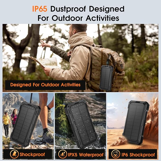 BLASOUL Solar Charger 49800mAh Power Bank - Wireless Portable Phone Charger with 4 Built-in Cable,22.5W Fast Charging External Battery Pack PD 3.0 USB-C in/Output Perfect for Camping,/Hiking