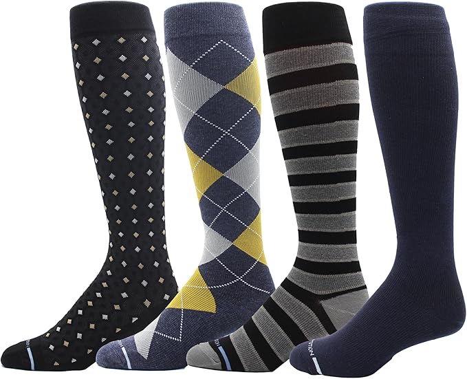 Dr. Motion 4 Pairs Men's Athletic Traveler Graduated Compression Knee High Socks