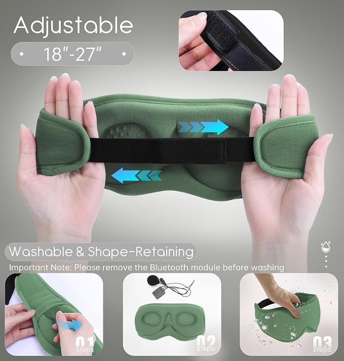 Sleep Mask with Headphones Bluetooth 5.4, TOPOINT 3D Eye Mask Blackout with Soft Bamboo Cotton for Side Sleepers Women Men, Sleep Headphones Earphones HD Speaker Microphone for Travel Meditation Gift