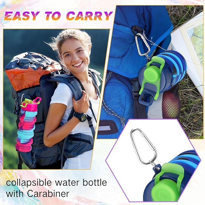 Sunnyray 30 Pack Collapsible Water Bottles Bulk Foldable Water Bottles 17oz Silicone Portable Leak Proof Reusable Sports with Clip for Travel Hiking Camping Outdoor (Camouflage)