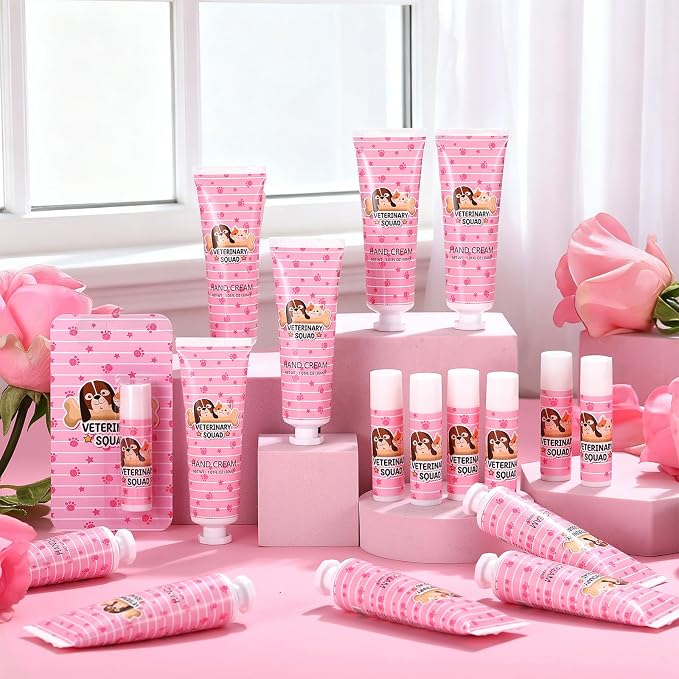 30 Packs Vet Appreciation Gifts Bulk Hand Cream & Lip Balm for World Veterinary Day & National Pet Day with Organza Bags and Thank You Cards for Veterinary Staff Techs Animal Lovers