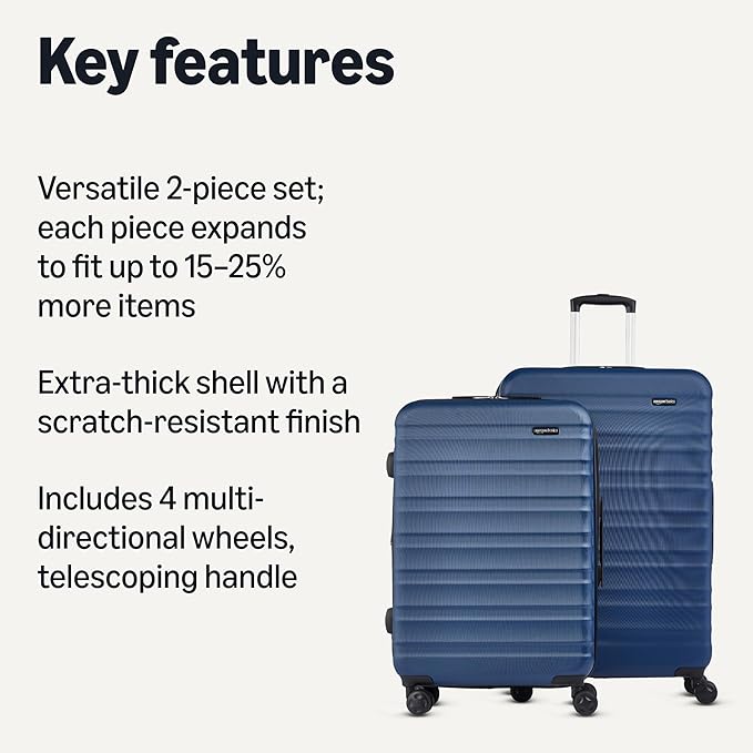 Amazon Basics 2-Piece Hardside Luggage Set (21", 30"), Expandable, Scratch-Resistant Finish, Telescoping Handle, Four Multi-directional Wheels, Navy Blue