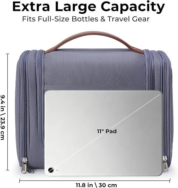 Ralnitote Large Hanging Toiletry Bag for Men, Travel Bathroom Bag with Hook, Hygiene Bag Organizer for Shower, Shaving & Grooming Essentials, Gray