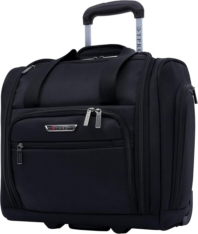 TPRC 15” Underseat Carry-On Luggage Airline Approved Personal Item with USB Charging Port, Black