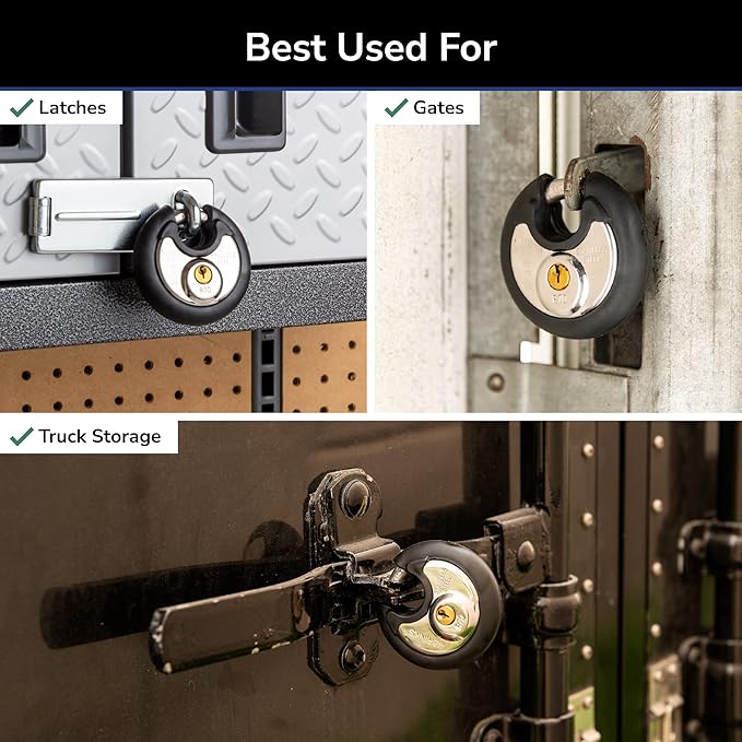 BRINKS Heavy Duty Padlock with Key - 70mm Discus-Shaped Keyed Lock for Storage Shed, Garage, Storage Lockers, Sliding Doors, Tool Box, and Cabinets, 4 Pack