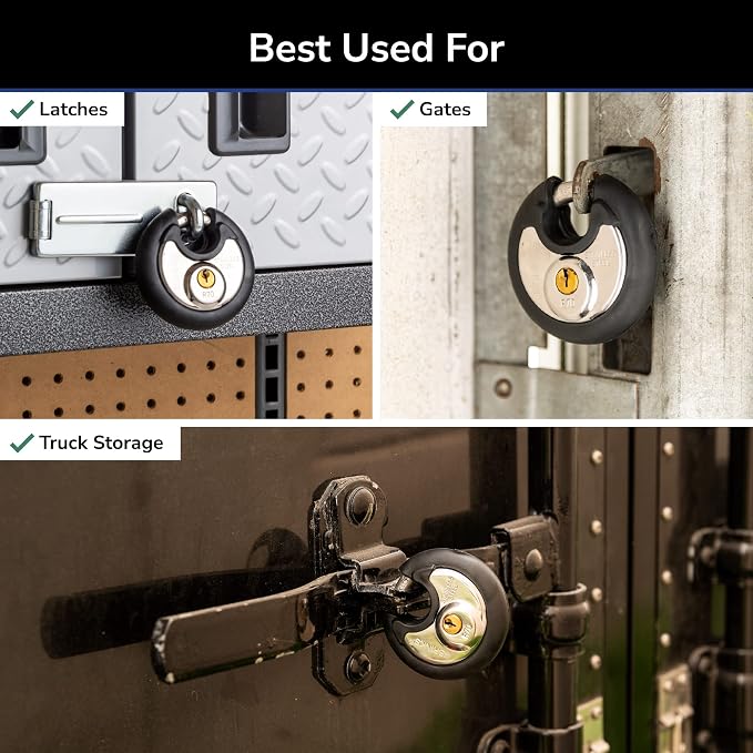 BRINKS Heavy Duty Padlock with Key - 70mm Discus-Shaped Keyed Lock for Storage Shed, Garage, Storage Lockers, Sliding Doors, Tool Box, and Cabinets, 2 Pack