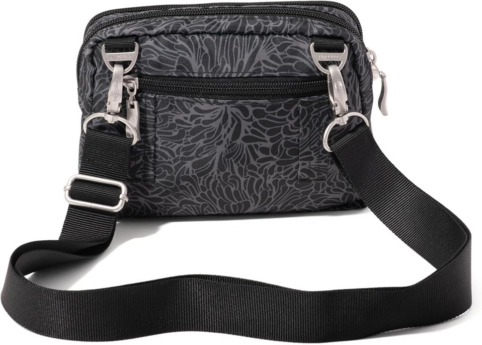 Baggallini Triple Zip Small Crossbody Bag for Women - Lightweight Convertible Fanny Pack Belt Bag