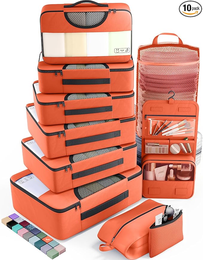Veken 10 Set Packing Cubes for Travel Essentials, Suitcase Organizer Bags in 4 Sizes, Carry-On Luggage Accessories with Large Laundry Bag & Passport Holder, Must-Have for Airplane, Road Trip & Camping