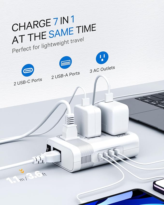 DOACE Voltage Converter US to Europe, 350W Converter for European Travel for Curling Iron and Hair Straighteners, 220V to 110V Converter Plug Adapter with 2 USB A & 2 USB C Ports