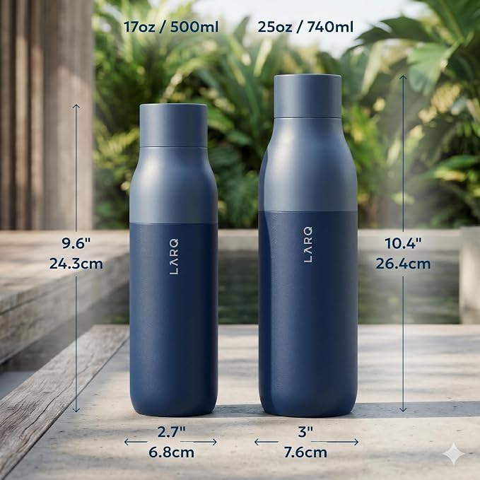 LARQ Twist Top — Reusable Insulated Stainless Steel Water Bottle, Metal Water Bottle for Men, Women, Kids, 100% Leakproof, BPA Free, No Straw — Travel, Gym, Office, School — 17 oz, Monaco Blue