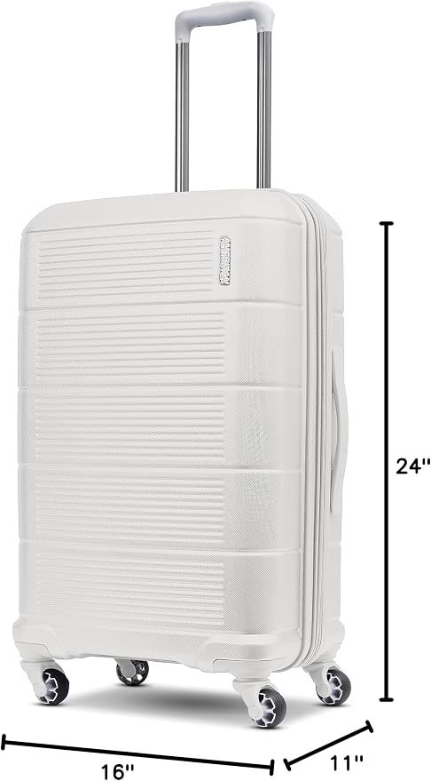 American Tourister Stratum 2.0 Expandable Hardside Luggage with Spinner Wheels, Checked-Medium, White