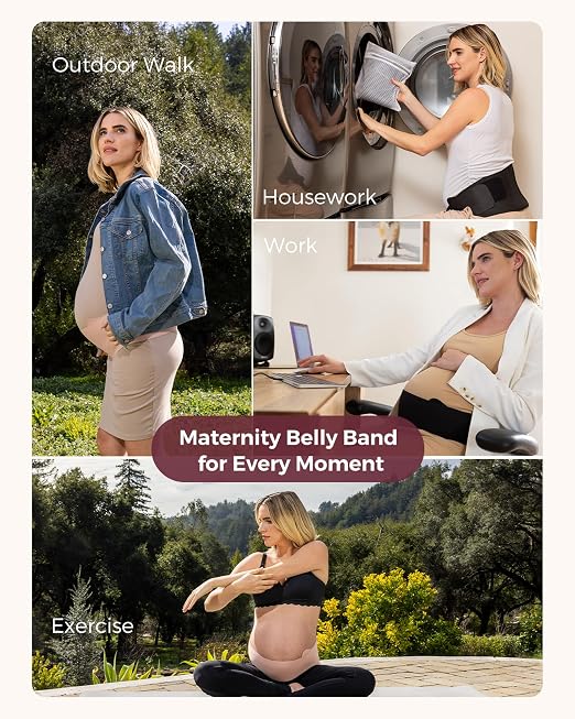 Momcozy Belly Bands for Pregnant Women, One-Piece & Portable Pregnancy Belly Band with Ergonest Back Support & Breathable Fabric – Adjustable Maternity Belt for Small/Round/High-Carrying Belly