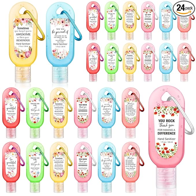 24 Pcs Appreciation Hand Sanitizers Keychain Gift Teacher Appreciation Thank You Mini Travel Size Hand Sanitizer Gel Keychain Bulk for Nurse Cna Gift Grad Teacher Coworker Team Women Staff