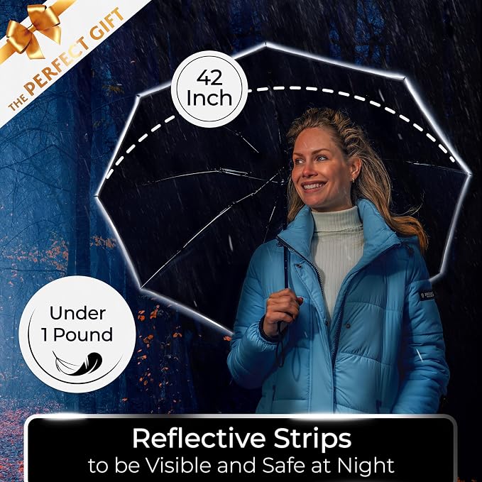 TUMELLA Strongest Windproof Travel Umbrella (Compact, 100MPH Wind-Tested), Light, Portable, One-Handed Use, Automatic Folding Rain Umbrella, Durable, Premium Grip, Fits Car & Backpack
