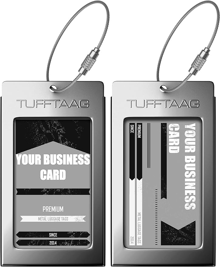 Luggage Tags Business Card Holder by TUFFTAAG - Durable Travel ID Bag Tag, Gunmetal, 2 Tags
