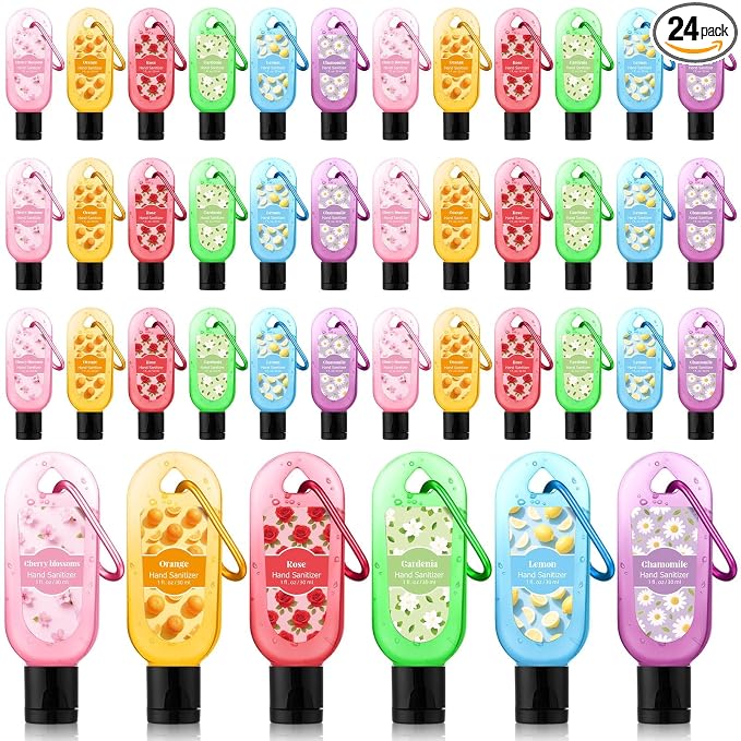 24 Pack Scented Hand Sanitizer Keychain Gift Bulk Lavender Travel Size Hand Sanitizer Gel for Wedding Graduation Party Supplies Friend Teacher Coworker Nurse Teacher Women Appreciation Gift