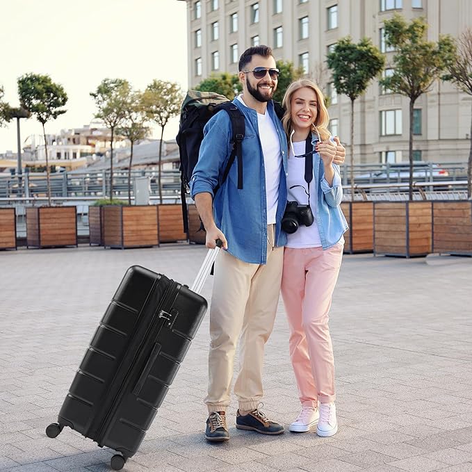 Sweetcrispy 28 Inch Checked Luggage, ABS Lightweight Rolling Hard Shell Suitcase with Smooth Spinner Wheels, Built-in TSA Lock, Durable Travel Suitcase for Business and Vacation Trip, Black