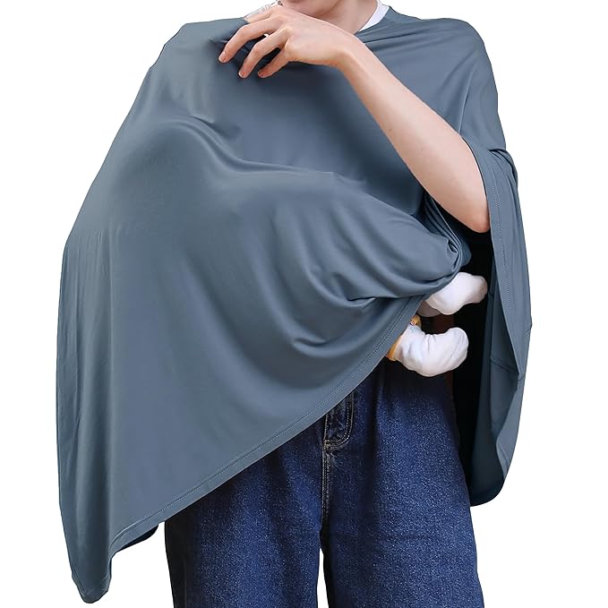 Seejoy Nursing Cover for Breastfeeding, 360°Full Coverage Nursing Poncho, Rayon Soft & Breathable Breastfeeding Cover up (Smooth Rayon, Blue)