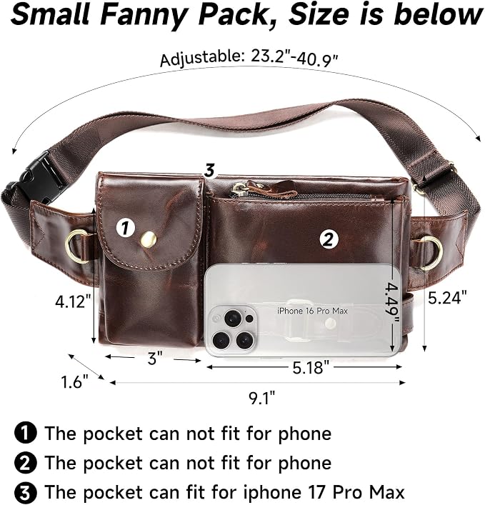NIUCUNZH Cowhide Waist Fanny Pack-Genuine Leather and Slim with Adjustable Waistband Oil Coffee