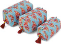 Saffron Marigold Quilted Makeup Bag Set of 3, Hand Block Printed Cotton Cosmetic Bags for Women, Waterproof Lined Travel Toiletry Bag, Coquette Aesthetic, Handmade Gift, Kashmir