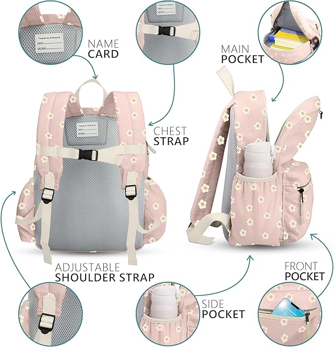atgark Corduroy Toddler Backpack for Boys 2-5: Preschool Backpacks for Girls - 13.5" H Fit Folder