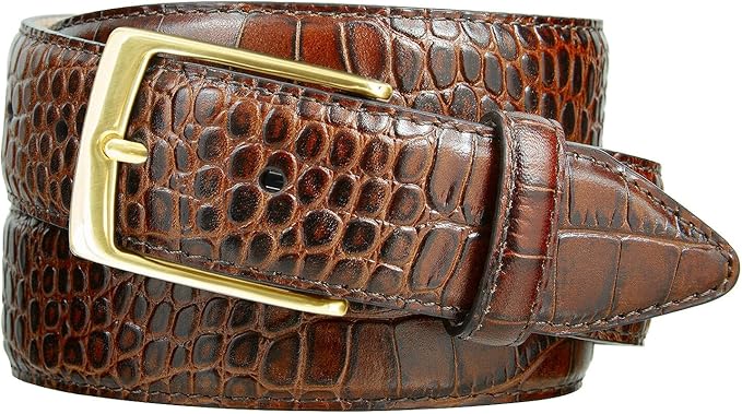 Genuine Full-Grain Cowhide Leather Dress Belt Solid Brass Gold Buckle 1-3/8'' or 1" Wide