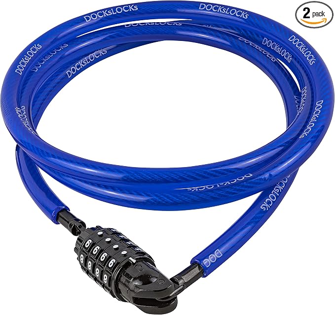 DocksLocks Weatherproof Straight Security Cable Lock (5ft to 25ft Lengths) with Resettable Combination, Anti-Theft Protection for Kayak, Bike, Paddleboard, Scooter, Equipment, Bicycles and More 20ft