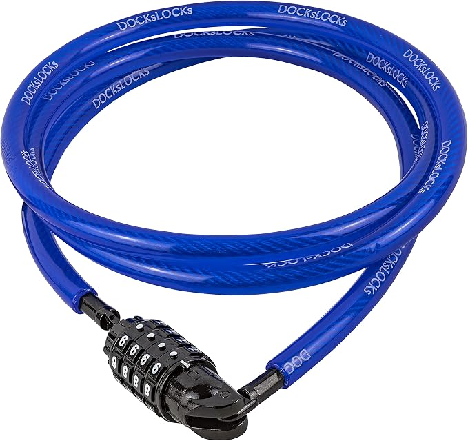 DocksLocks Weatherproof Straight Security Cable Lock (5ft to 25ft Lengths) with Resettable Combination, Anti-Theft Protection for Kayak, Bike, Paddleboard, Scooter, Equipment, Bicycles and More 15ft