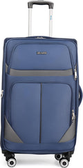 28" Large Softside Expandable 15% Checked Luggage with Double Spinner Wheels LOCK,Lightweight Travel Suitcase for Men/Women（Navy-Grey,28in）
